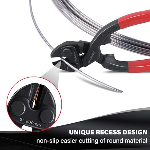 Image of HAUTMEC Mini Bolt Cutters Plier Set, 8 inch High Leverage Compact Bolt Cutter and Diagonal Cutting Pliers, Anti-Slip Grip, CRV Blade, Flush Cutter for Locks, Bolts,Wires, Cables, Rivets, and Chains