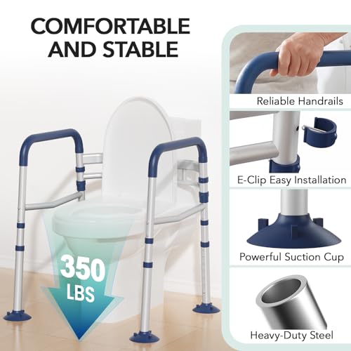 HOMENURSE Toilet Safety Rails for Seniors (350 lb), Adjustable Height & Width Toilet Safety Frame for Elderly, Disabled, Foldable Handicap Toilet Handles with Suction Cups, Fits Most Toilets - Image 5