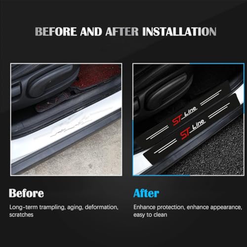Auto Einstiegsleisten Türschweller Aufkleber, 8 Stück Auto Tür Kohlefaser Schritt Platte Abdeckung Lackschutzfolie, für ST Line Trittplatten Schutzfolie Tür Schritt Platte Abdeckung Schutz Pedal