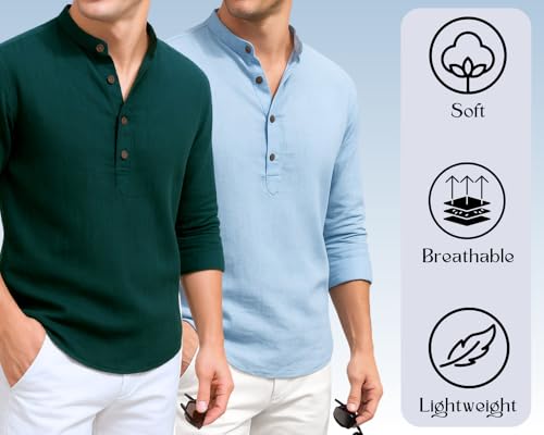 Image of DEEMOON Combo of Men's Cotton Blend Solid Regular Fit Full Sleeve Short Kurta | Men's Trendy Short Kurta Pack of 2 (Available in Plus Size & Combo Packs)