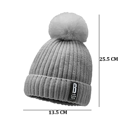 Image of SYGA Winter Beanie Hat for Women Warm Thick Cotton Lining Knit Bobble Pom Pom Skull Cap Fleece Lined Warm Cap Outdoor Sports Hat for Ladies Women Girl Free Size