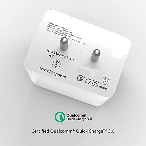 Image of 18W Charger for Realme Narzo 20 Original QC Adapter Type C 3.0A High Speed Fast Turbo Charge QC 3.0 Smart with 1m Type-C Charging & Sync Cable (White, Big, SE.AK5)