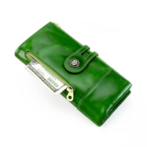 Image of Women's RFID Blocking Wallet Soft Leather Clutch Money Ladies Purse Slim Card Holder Organizer Zip Pocket (3013-Green)