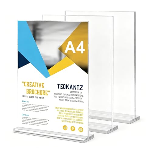 3 Stück Aufsteller A4 T-form Doppelseitiger Vertikaler Acryl T-Ständer T-Werbeaufsteller Tischaufsteller A4 Hochformat für Fotorahmen Heim Büro Speisekarte Messe Werbung Hinweisschild