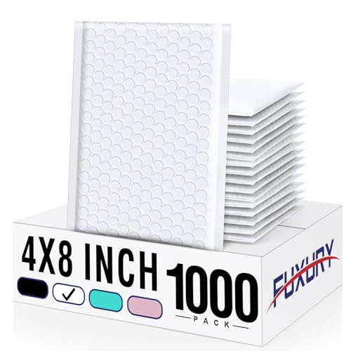 Image of Fuxury Bubble Mailers 4x8 inch White Padded Envelopes 1000Pack Strong Adhesion Thick Padded Mailers for Small Business Mailing Small Items,Jewelry,Makeup