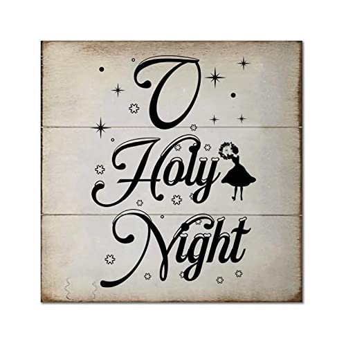 Plaque murale en bois O Holy Night décoration de Noël à suspendre rustique 30x30 cm