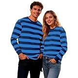 2026 Maglietta a maniche lunghe da uomo con stampa di carnevale, comoda maglietta per il tempo libero girocollo per l'uso quotidiano, Blu, 4XL