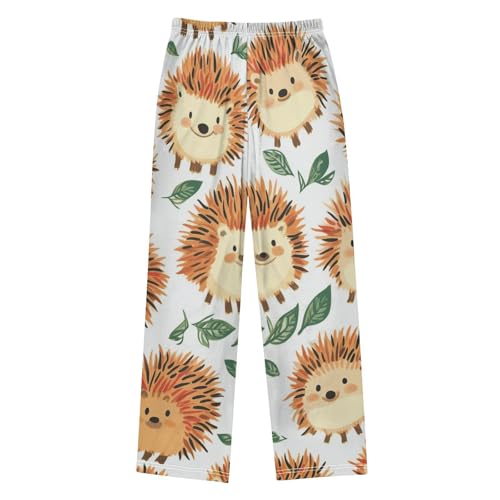 Hedgehog with Leaf Print Boys Long Pants Soft Trousers Elastic Waist Kids Lounge Bottoms with Pockets S-XL2