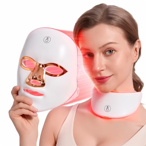 LED Maske Gesicht Rotlicht maske für Gesicht und Hals 7 Farben Kabellos & wiederaufladbar mit Timer 10 Schönheitsgeschenke für alle HauttypenPorzellanweiß