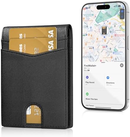 Auskang Smart Wallet For Men with Tracker, Best Gift for Men Wallet, Works with Apple Find My, RFID Blocking, Credit Card Holder, Not For Android, Black (No pattern)