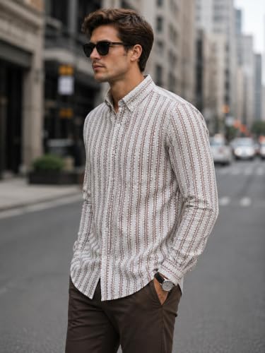 Image of Lymio Men Shirt | Men's Striped Button Down Shirt - Slim Fit Casual & Resort Wear Shirts for Men | Premium & Trendy | Summer and Vacation Ready (Crazy-Full)