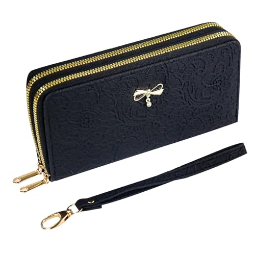 Image of AdiStylinno Ladies Purse, Large Capacity Double Zip Long Purses for Women, PU Leather Women Credit Card Holder Wallet with Zip Pocket Multi Card Slots and Wristlet (Black)