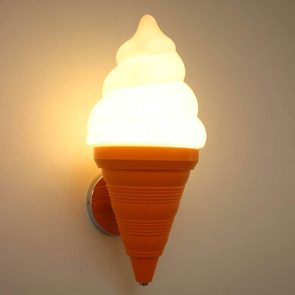 SXSCARKX LED Wall Lamp For Bedroom Nordic 7W Cartoon Cute Cone Ice Cream Sconces Light Fixture Modern Creative Bedside Lighting Room Restaurant Kitchen