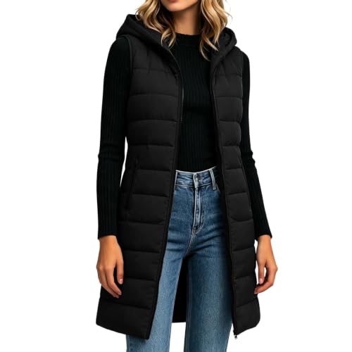 Gumipy Long Puffer Vest Women Hooded Quilted Vest Sleeveless Puffer Jacket - image 5