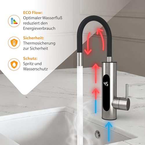 HOGART Elektrische Wasserhahn mit Durchlauferhitzer 230v für Küche, Garten, Bad, Wohnwagen, Camping, 2 Aufsätze, Smart Heater… – Ansicht 4
