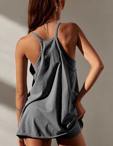 Image of Womens Athletic Sundress with Built-in Shorts Golf Tennis Romper | Sleeveless Mini Spaghetti Strap dress Functional side pockets tummy-friendly fit casual beach vacation