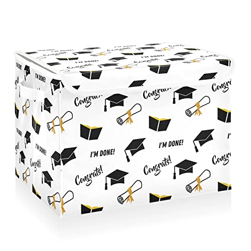 CaTaKu Graduation Black Golden Storage Bins with Lids Fabric Large Storage Container Cube Basket with Handle Decorative Storage Boxes for Organizing Clothes Shelves