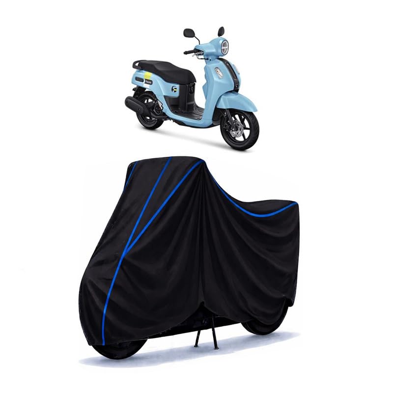 Image of Scooty Cover Water Resistant for Mio Fazzio | Universal Scooter & Bike Cover | Heavy Duty UV Dust, Rain & Scratch Protection | Elastic Fit All Weather Indoor Outdoor | Black with Blue Piping