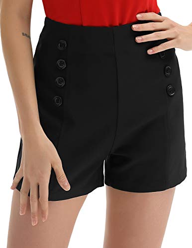 Belle Poque Women Work Short Pants Plus Size High Waist Sailor Shorts Pockets Black, XX-Large