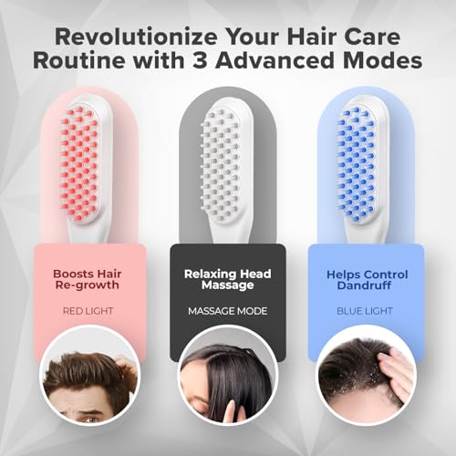 Image of Q DEVICES LED Scalp Massage Therapy Comb for Hair Growth - Red & Blue Light Therapy Hair Brush for Hair Fall Control & Scalp Care - Electric Vibrating Head Massager for Men & Women (White)