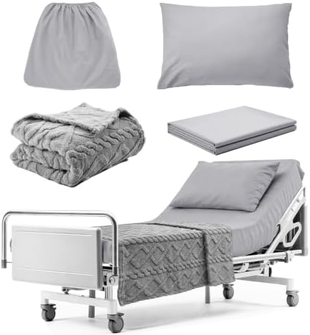 GYLACELU 4 Pcs Hospital Bed Sheets for Home Use with Blanket (Gray)