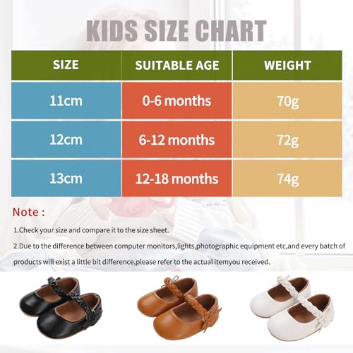 Image of Baby Girl Mary Jane Flats Dress Shoes - Infant Newborn Shoes Anti-Slip Soft PU Leather Party School Wedding Princess Baby Girl Shoes 0-18M