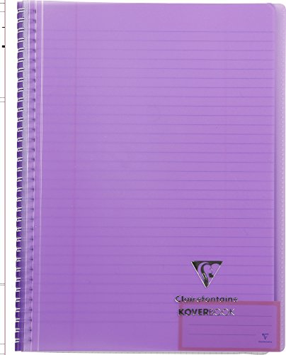 Clairefontaine 376801C - Un cahier à spirale Koverbook 160 pages 21x29,7 cm 90g lignées avec marge, couverture polypro enveloppante transparente couleur aléatoire