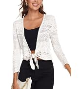 Spicy Sandia Women's Tie Front Sheer Shrug 3/4 Sleeve Crochet Cropped Cardigan Sweater for Summer...
