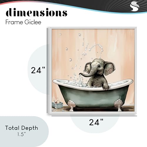 Baby Elephant Bain moussant cadre blanc 24x24 décor mural bébé