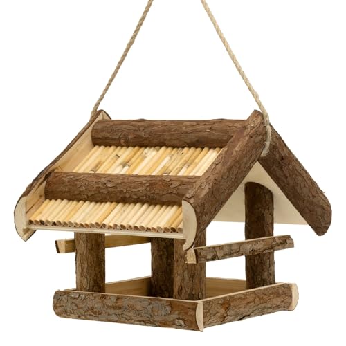 Image of CKB LTD Hanging Bird Table, Wooden Wild Bird Feeder, Rustic Weatherproof Feeding Station Hanger for Outdoor Wildlife