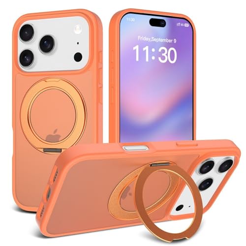 BSHITWO iPhone 17 Pro Max�P�[�X�A360�X�s�����C�X�^���h�AMagSafe�Ή��t�H���P�[�X�A���ϖh�~�A�ϏՌ��R�p�O���[�h�̗����ی�A�������}�b�g�A�I�����W�t���[��