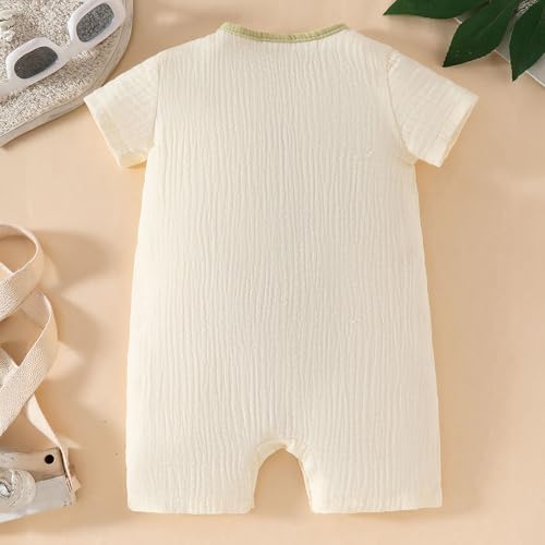 Image of Hopscotch Baby Boys Embellished Print Short Sleeves Apricot Rompers