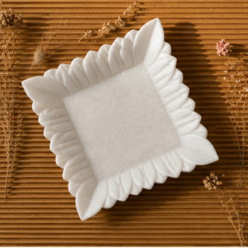 Image of Marble Urli Bowl for Decoration | Big Potpourri Decorative Bowls in Home decor | Large White Floating Flower Plates of Stone | Small Shape puja Item | (12 inch, Mehrap)