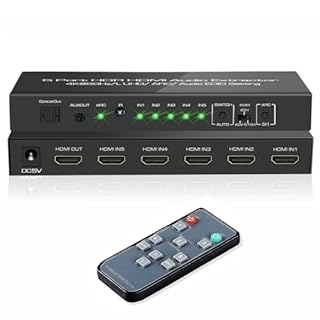 iArkPower 5 in 1 Out 4K@60Hz HDMI Switch Audio Extractor with Optical & 3.5mm Out, HDMI 2.0 Audio Splitter Support HDR 10, HDCP 2.2, 18Gbps, Dolby Vision Atmos, ARC, not eARC