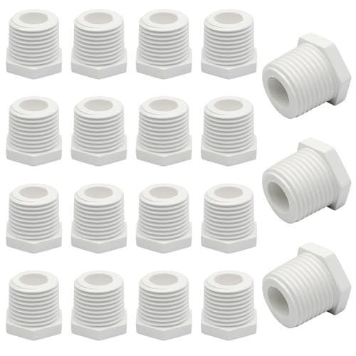 Image of RV Hot Water Heater Drain Plug, 1 /2 Inch NPT, 20 Pieces, White | PVC Pipe Plug, With Tape, For RV Camper, Atwood Water Heater 11630 91857