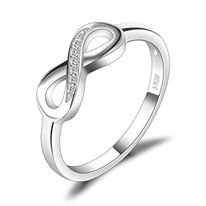 JewelryPalace Infinity Forever Love Knot Promise Ring for her, 14K Gold Plated 925 Sterling Silver Rings for Women, Anniversary CZ Simulated Diamond Ring, Girls Womens Jewellery Gifts