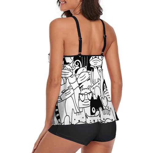Maillot de bain tankini ensemble bikini short robe plage chat femme - 3