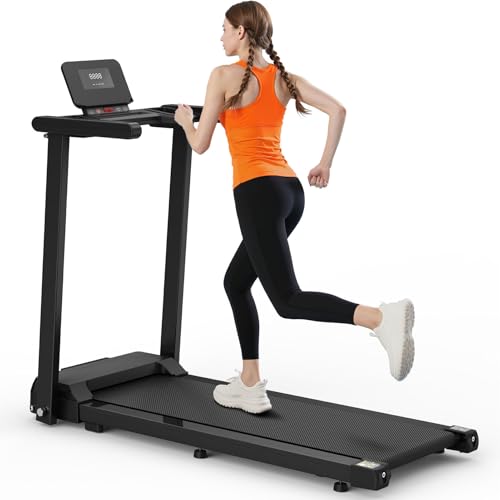 Image of Foldable Treadmill with Incline, Treadmills for Home with Handlebars, Quiet Brushless Small Space Portable Running Walking Machine with Bluetooth APP & Pulse Monitor