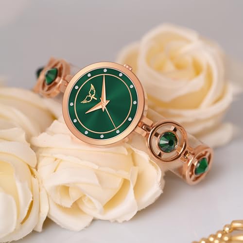 Image of Ladies Fashion Watch with Bracelet and Crystal Bezel, Black Analog Design, Water Resistant