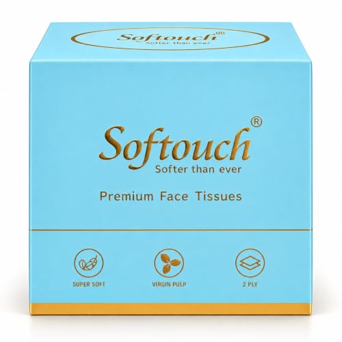 Image of Softouch 2 Ply Facial Tissue Box 100 Pulls Each Pack of 4 Pop-up /Cube Tissue Box Ultra Soft, Highly Absorbent & Skin Friendly Face Tissues Daily Use Tissue Papers 400 Pulls