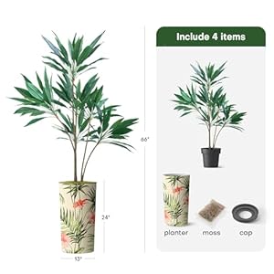 SIGNWIN Artificial Tree in Modern Illustrated Planter, Fake Dracaena Tree Silk Trees for Indoor and Outdoor Home Decoration - 66" Overall Tall (Plant Pot Plus Tree) SIGNWIN Artificial Tree in Modern Illustrated Planter Fake Dracaena Tree Silk Trees for Indoor and Outdoor Home Decoration 66 Overall Tall Plant Pot Plus Tree