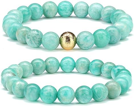 CHOGLE Stackable Beaded Bracelets for Women - Gemstone Beads 8mm Bracelet - Stretch Strand Friendship Bracelet Set for Girls (Amazonite Gem Stone Beaded Stretch Bracelet)