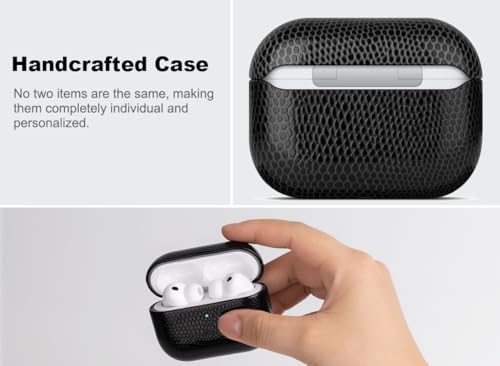 Image of Haobobro Handmade Case - for AirPods Pro 3 Case Cover - Selected Vegan Leather, Lizard Skin Texture, Drop Protective Hard Shell Cover for AirPods Pro 3rd Generation Earbuds - Black