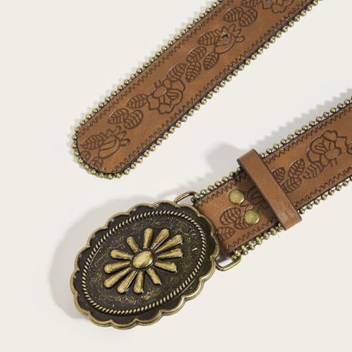 Brown Western Belt for Women Cowgirls Vintage Buckle Leather Belts for Jeans Pant Men Cowboys Belt3