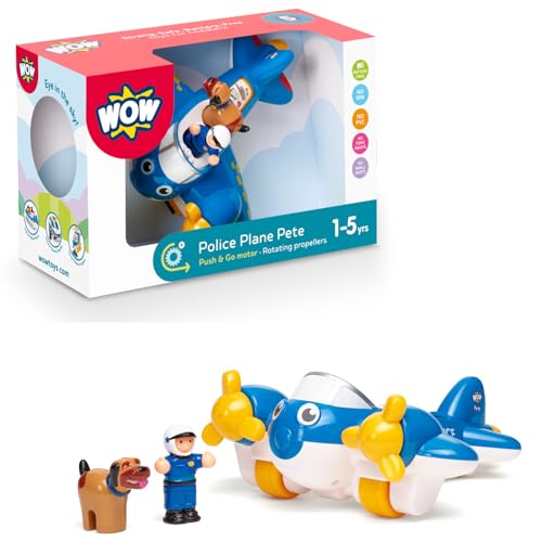 Wow Toys Police Plane Pete – Friction Powered Toy Plane with Pilot & Police Figures | No Batteries, Durable Preschool Vehicle for Toddlers Ages 1–5
