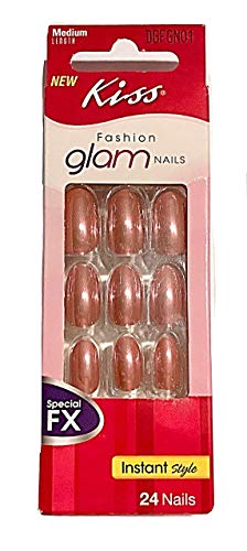 Kiss Fashion Glam Special FX Chrome Medium Length Oval Peach/Rose Gold Nails DGFGN01 Shock Chic, 1 Pack