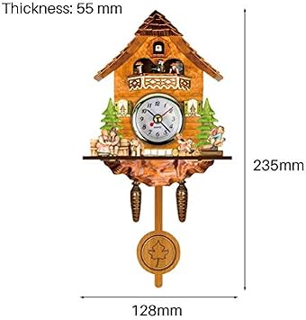 AUNMAS Antique Cuckoo Clock, Auto Swing Pendulum Battery Powered, Wooden Wall Decor for Living Room Hallway