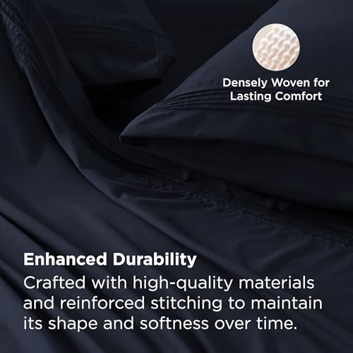 Image of Bedsure Twin XL Sheets Dorm Bedding, GentleSoft Breathable Extra Long Twin Sheets & Pillowcases, Moisture Wicking Cooling, Deep Pocket Fits Mattress Up to 21 Inches Thick, Navy