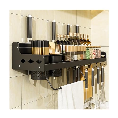 GAROEN Especiero Grande de Pared, portátil, para Colgar en la Pared, Multifuncional, Color Negro, Gris, 60 cm (Negro)