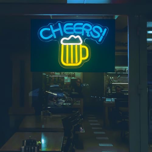 Image of Cheers Neon Sign for Home Bar LED Cheers Sign for Wall and Desk Decor USB Powered Neon Beer Signs for Man Cave Bar Club Pub Party Decoration